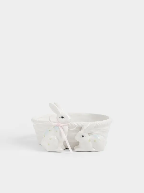 Конфетница, 19х10 см, 730 мл, керамика D, молочная, Кролики с корзиной, Rabbit bloome, image-0