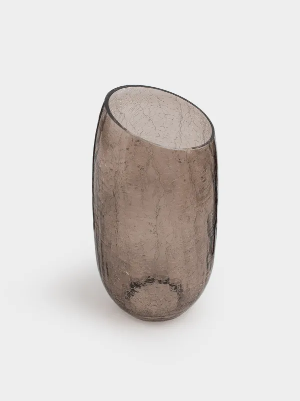 Гүл вазасы, 26 см, шыны, қоңыр, Кракелюр, Ice, image-3