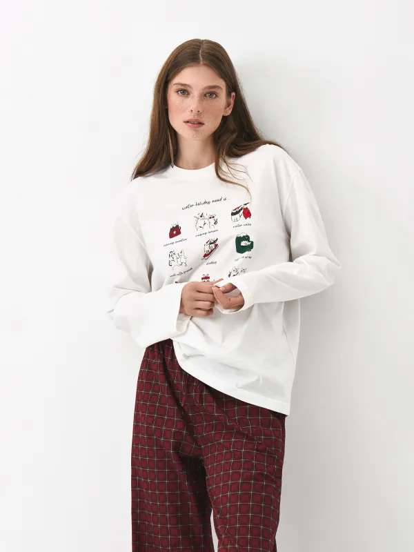 Әйелдерге арналған лонгслив, өлшемі S, мақта, сүт түстес, Жаңа жылдық тілектер тізімі, Limva, image-5