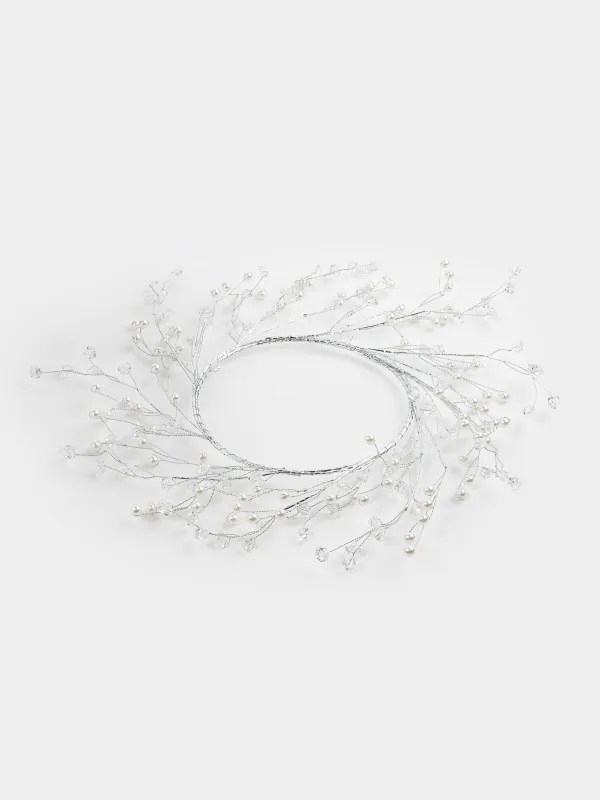 Сәндік гүл шоғы, 15/30 см, пластик/металл, Моншақтары бар күміс кристалдар, Balls decor, image-1