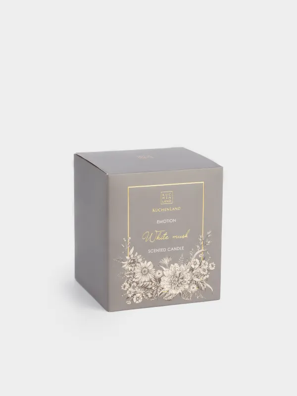 Свеча ароматическая, 9 см, в подсвечнике, стекло, серая, White Musk, Emotion, image-3