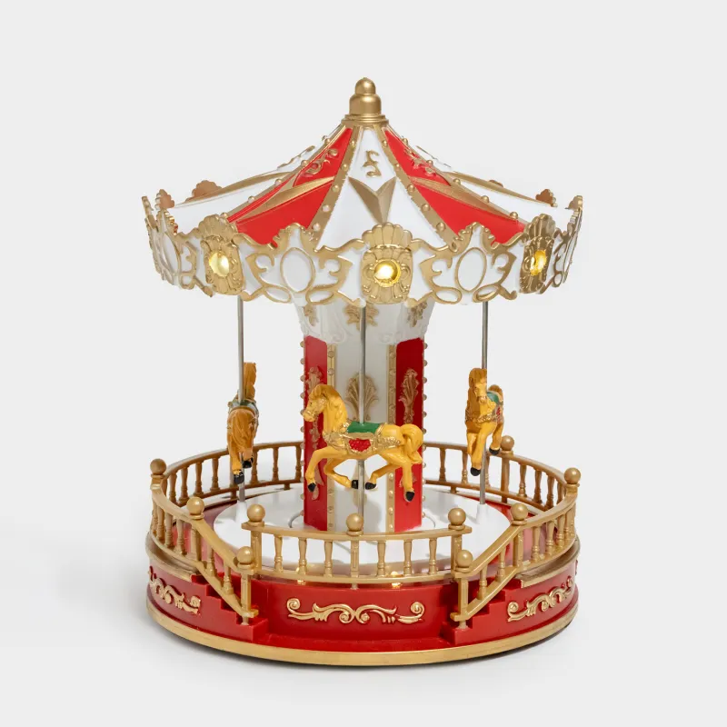 Статуэтка музыкальная, 23 см, с подсветкой, пластик, бело-золотистая, Карусель, Golden style