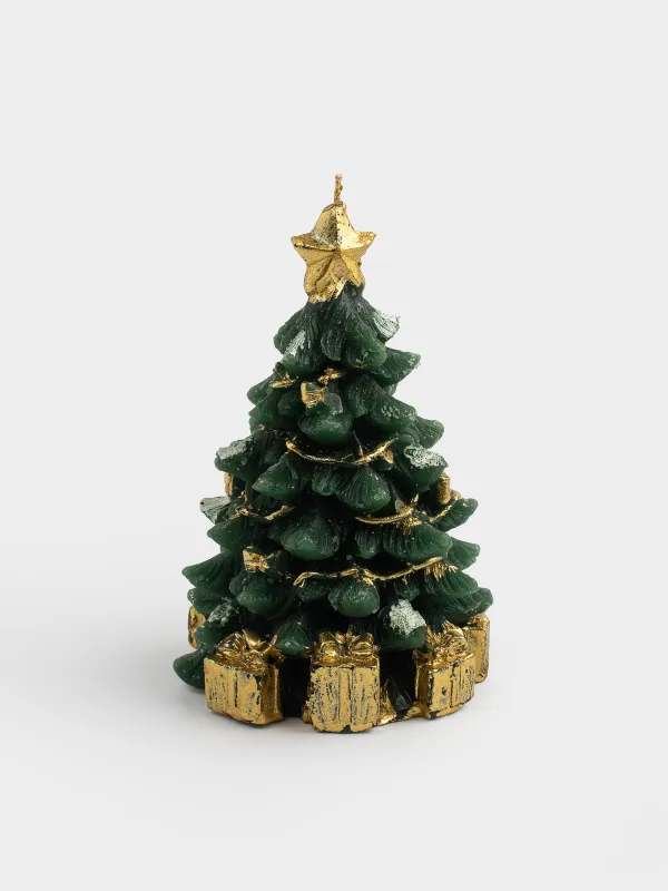 Свеча, 8x12 см, зелено-золотистая, Новогодняя елка, Fir christmas, image-0