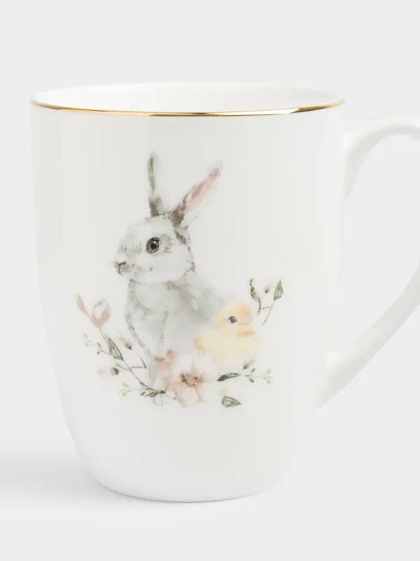 Саптыаяқ, 410 мл, фарфор F, ақ, алтын жиектері бар, Қоян мен балапан, Easter, image-1