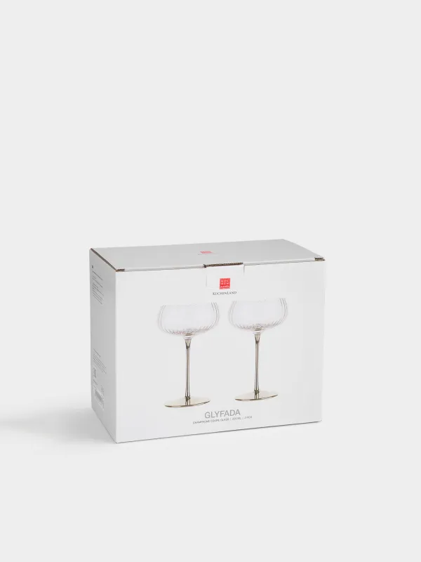 Шампан бокалы, 220 мл, 2 дана, шыны, алтын табан, Glyfada, image-4