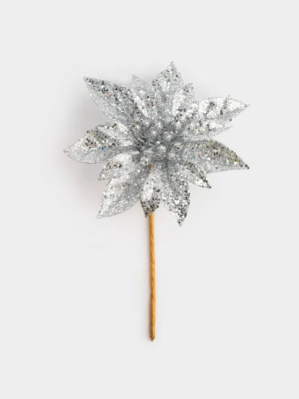 Сәндік әшекей, 13 см, пластик, күміс, Пуансеттия, Flower decor, image-0