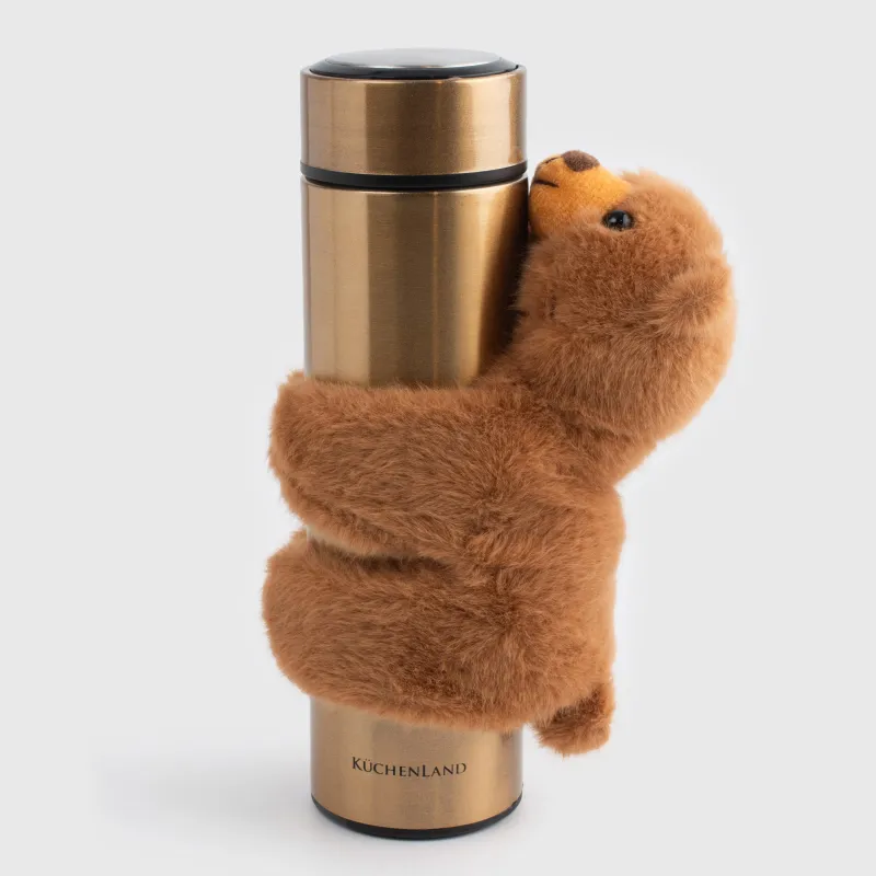 Термос, 500 мл, білезік ойыншығы бар, болат/полиэстер, алтын, сарғылт-қоңыр аю, Classic gold