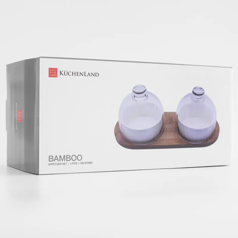 Тіскебасар жинағы, 4 зат, стендте, керамика / бамбук, ақ, қақпағы бар тостағандар, Bamboo, image-6