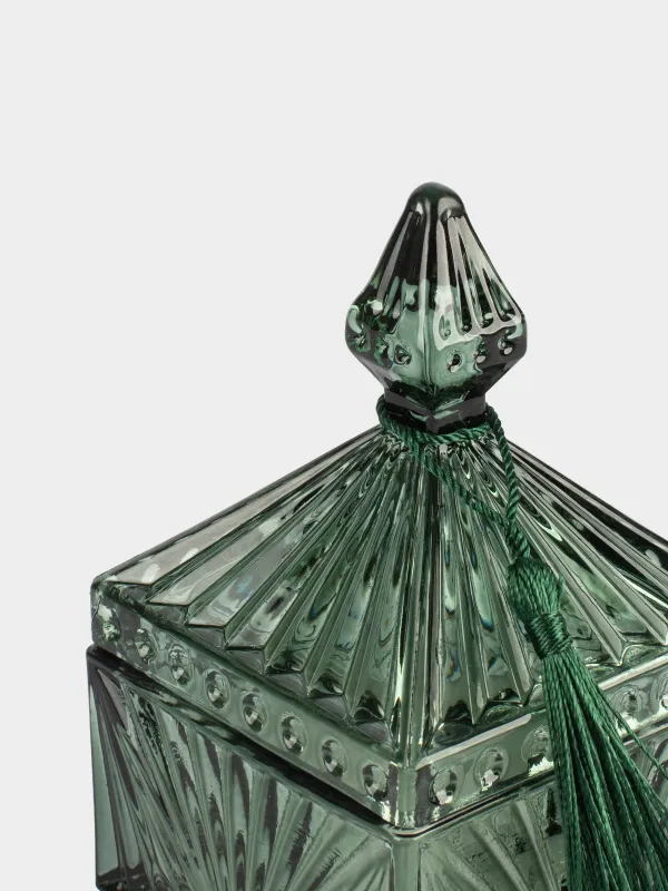 Свеча ароматическая, 6x11 см, в подсвечнике, с крышкой, с кисточкой, стекло, зеленая, Carnation&Freesia, Sabal color, image-5