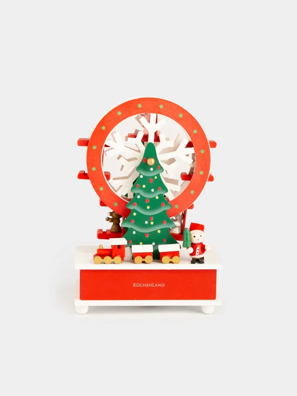 Статуэтка музыкальная, 20 см, заводная, МДФ, красно-белая, Карусель-елка, Christmas style, image-0