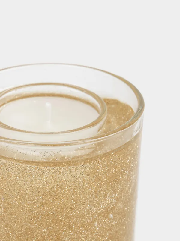 Свеча, 8 см, в подсвечнике, с блестками, стекло, золотистая, Sparkle, image-2