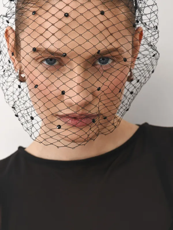 Ободок карнавальный, 14х15 см, металл/полиэстер, черный, Вуаль со стразами, Hairstyle, image-4