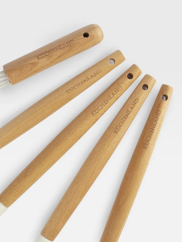 Ас үй керек-жарақтары жиынтығы, 5 зат, түпқоймада, ағаш/силикон, сүт түсті, Weekend, image-3