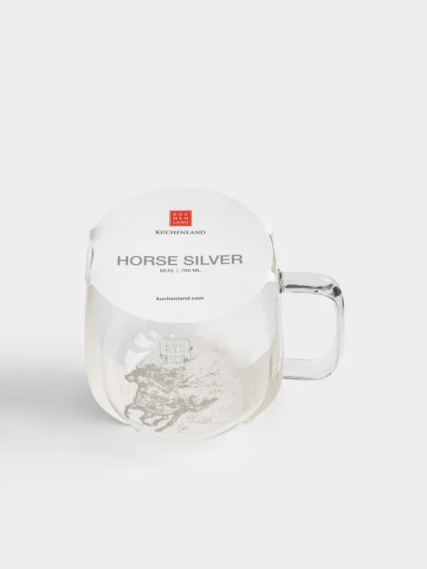 Кружка, 700 мл, стекло Б, серебристая, Лошади, Horse silver, image-4
