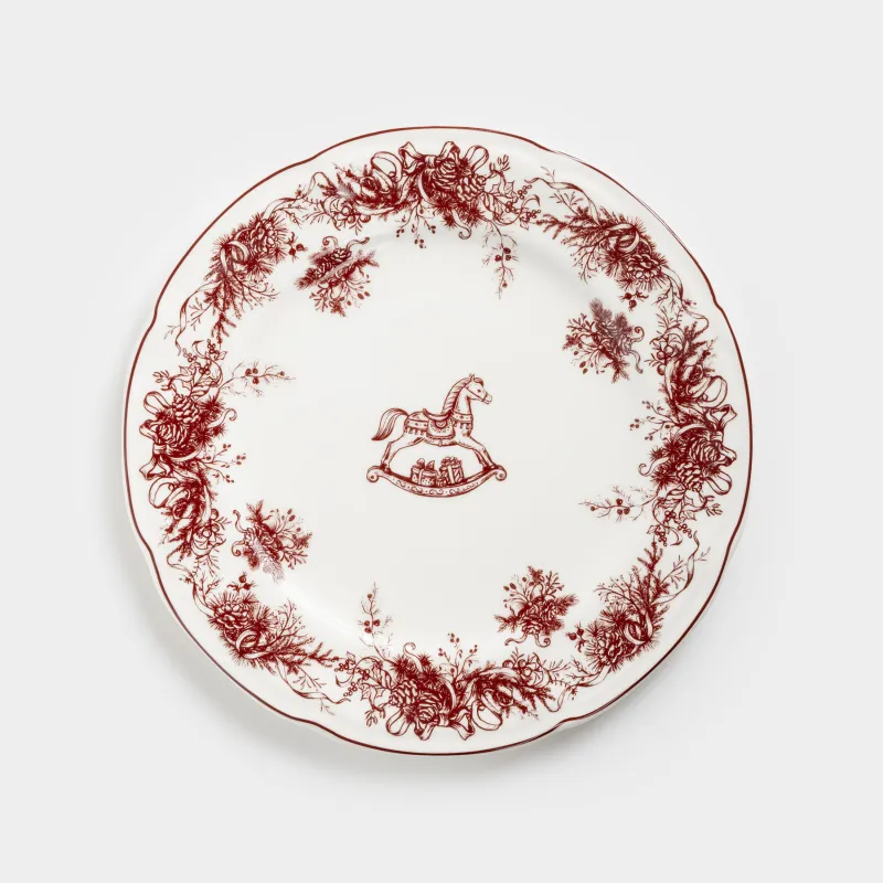 Тіскебасар тәрелкесі, 20 см, фарфор N, ақ және қою қызыл, Жылқы, Winter lace