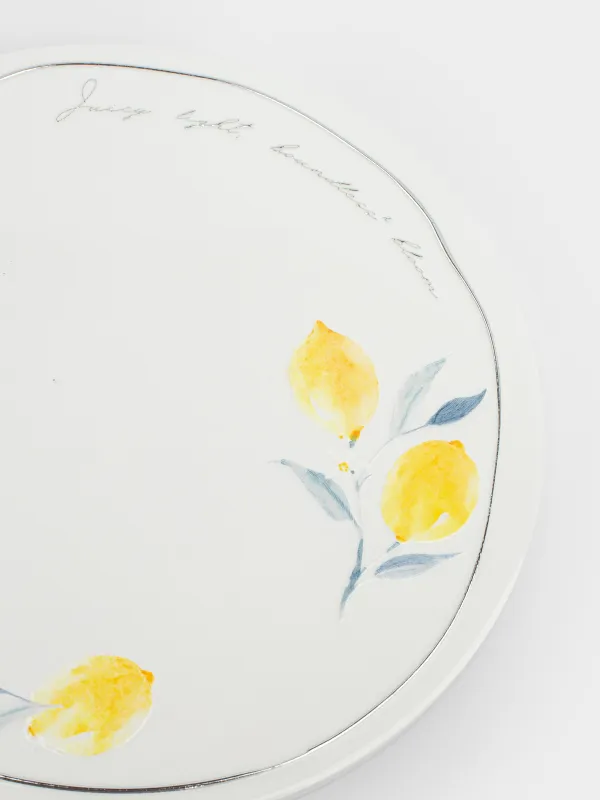 Ыстыққа арналған тұғыр, 20 см, керамика/тығын, дөңгелек, ақ, Лимондар мен жапырақтар, Sicily, image-2