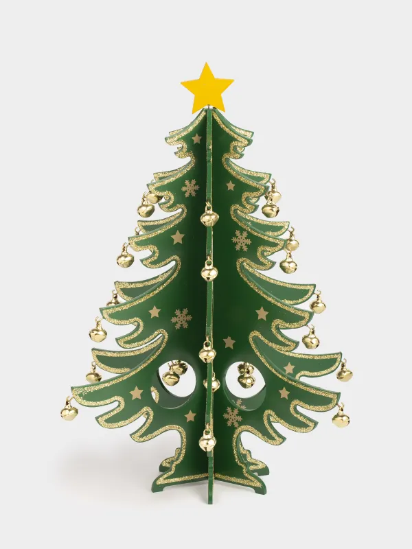 Мүсінше, 29 см, салпыншағы бар, МДФ, жасыл, Алтын шарлары бар шырша, Christmas style, image-0