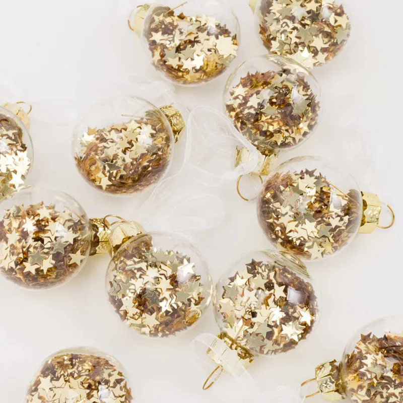 Набор елочных игрушек, 4 см, 12 шт, стекло, золотистый, Шар со звездами, Ball filler, image-2