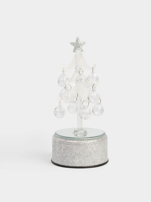 Статуэтка с подсветкой, 18 см, вращающаяся, с подвесками, стекло, серебристая, Christmas vitreous, image-0