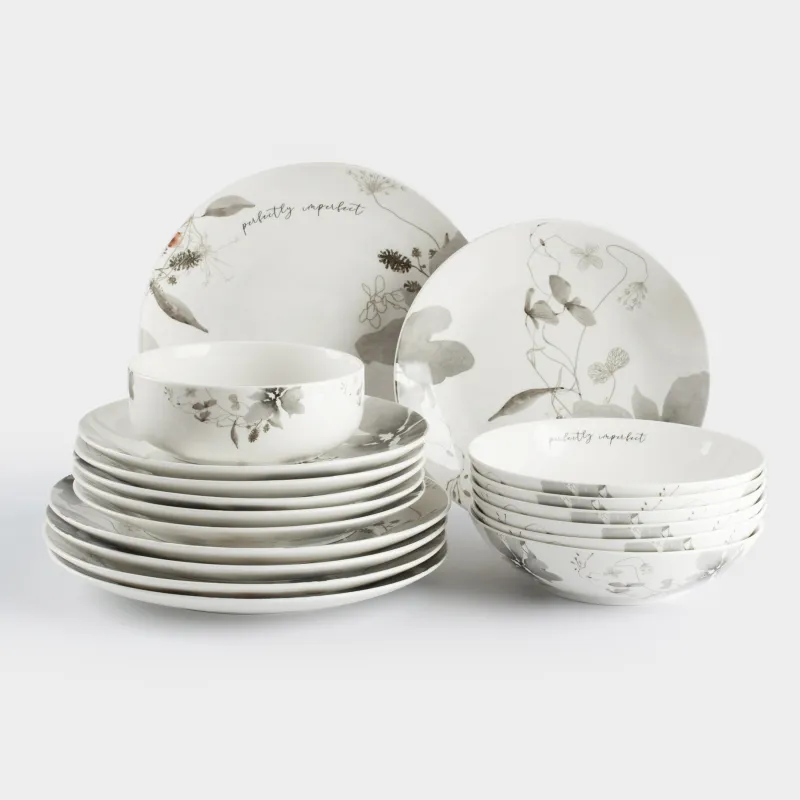 Ас сервизі, 6 адам, 19 зат, фарфор N, Сұр гүлдер, Watercolor