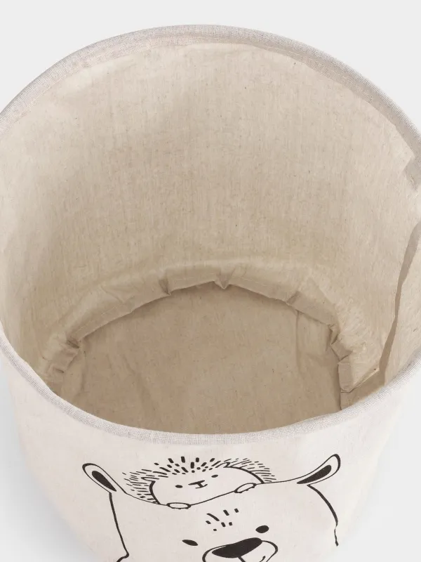 Сақтау сөмкесі, 35х40 см, тұтқалары бар, мақта/полиэстер, дөңгелек, сүт түстес, Аю және кірпі, Funny world, image-4