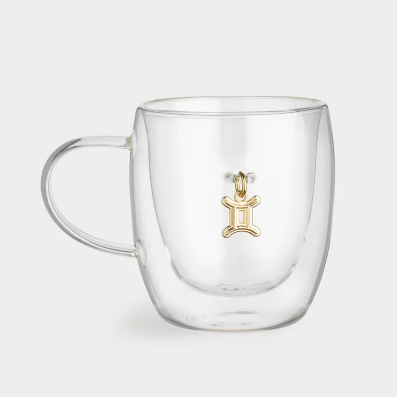 Кружка, 280 мл, стекло Б/металл, с золотистой подвеской, Близнецы, Air figure zodiac