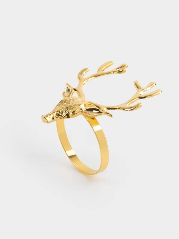 Майлық сақинасы, 7 см, металл, алтын, Бұғы, Arctic deer, image-0