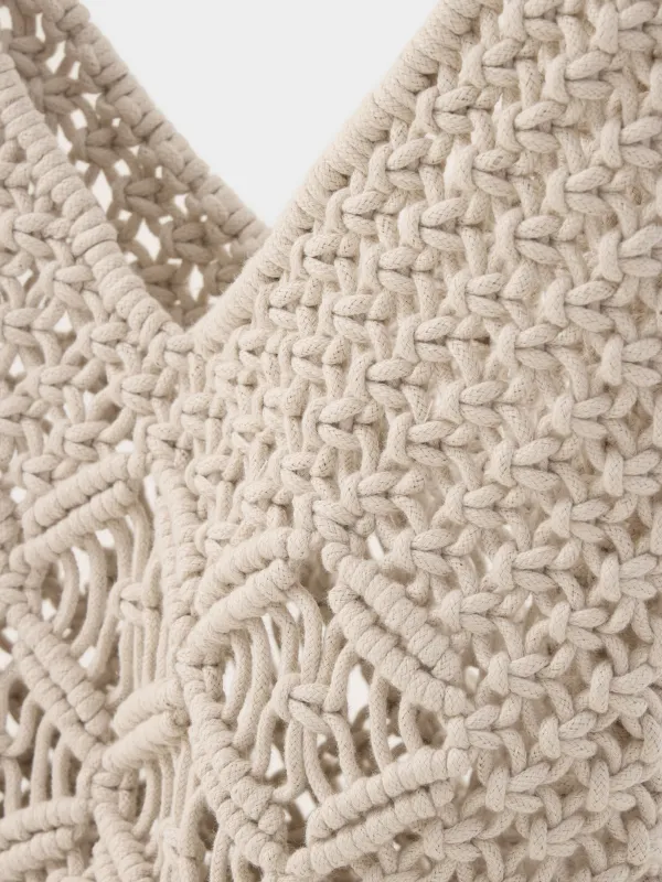 Сумка пляжная, 33х29 см, плетеная, с кисточкой, хлопок, бежевая, Stintino, image-2