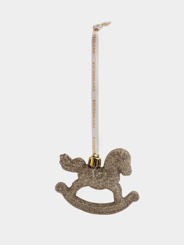 Игрушка елочная, 8х7 см, пластик, с блестками, шампань, Лошадка-качалка, Figure sparkle, image-2