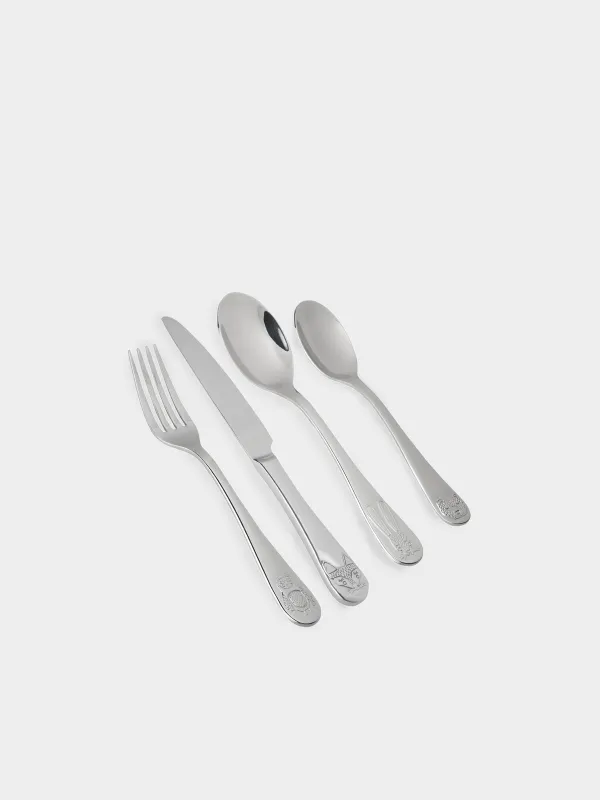 Столовые приборы, детские, 1 перс, 4 пр, сталь, Животные, Little pet, image-1