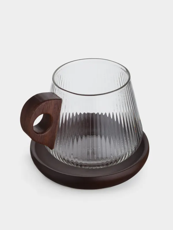 Кружка, 460 мл, на подставке, стекло Б/дерево, Ribby, image-1