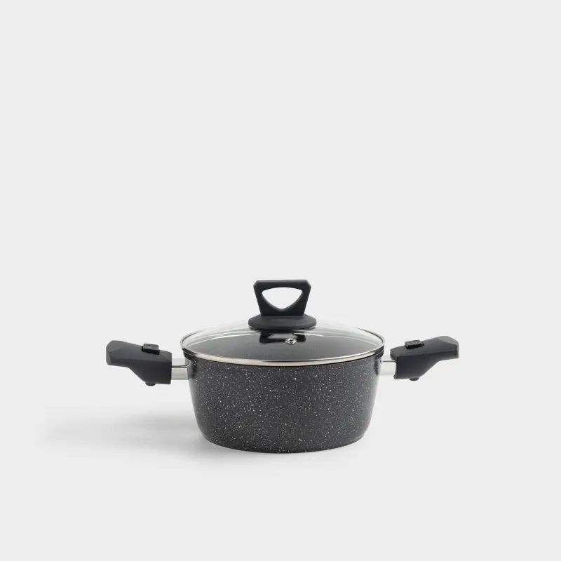Кастрюля, 20 см, 2,5 л, с крышкой, съемные ручки, с покрытием, алюминий, черная, Scandia