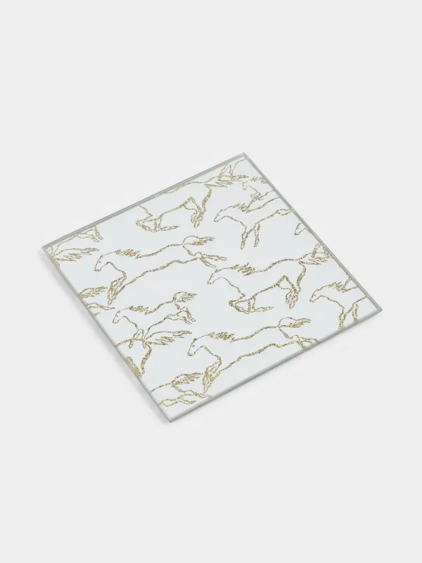 Подставка под кружку, 10 см, квадратная, стекло, зеркальная, Лошадки, Glossy, image-3