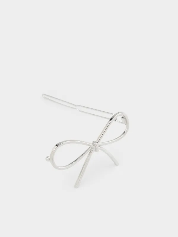 Заколка для волос, 7 см, детская, металл, серебристая, Бант, Hair silver, image-1