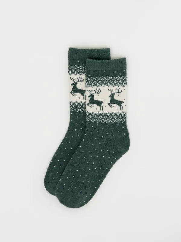 Әйелдер шұлықтары, өлшемі 36-38, полиэстер, жасыл, Бұғы, Fleece, image-1