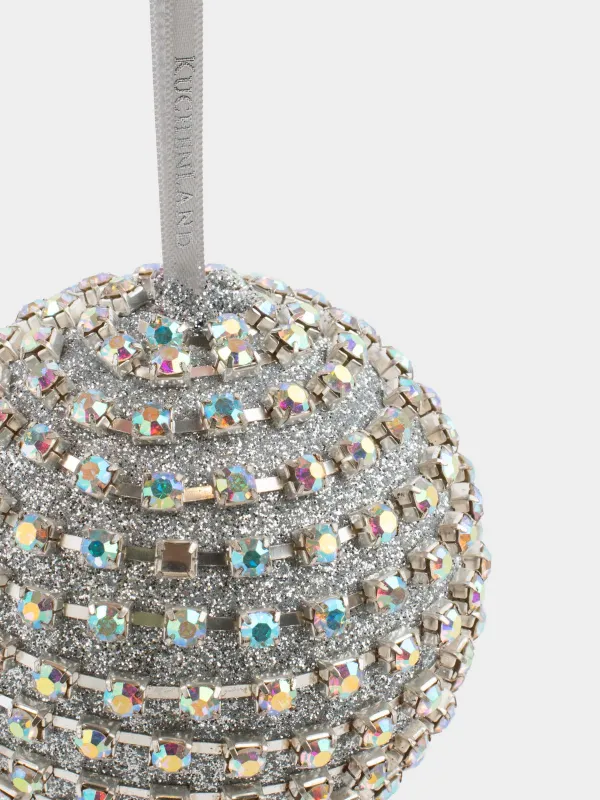 Шырша ойыншығы, 8 см, пластик, күміс, Страздары бар шар, Ball sparkle, image-2