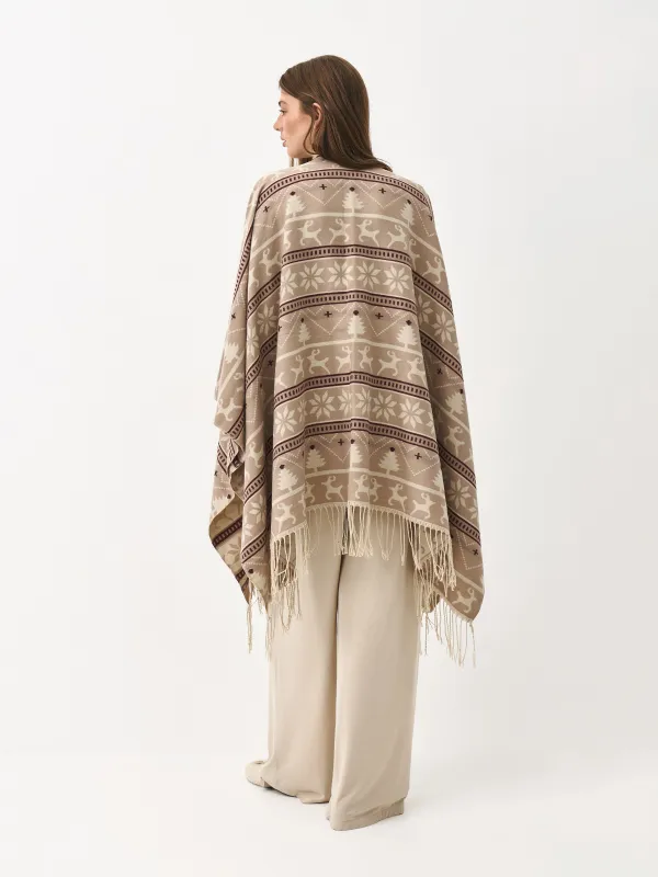 Пончо с бахромой, бежевое, Poncho, image-6