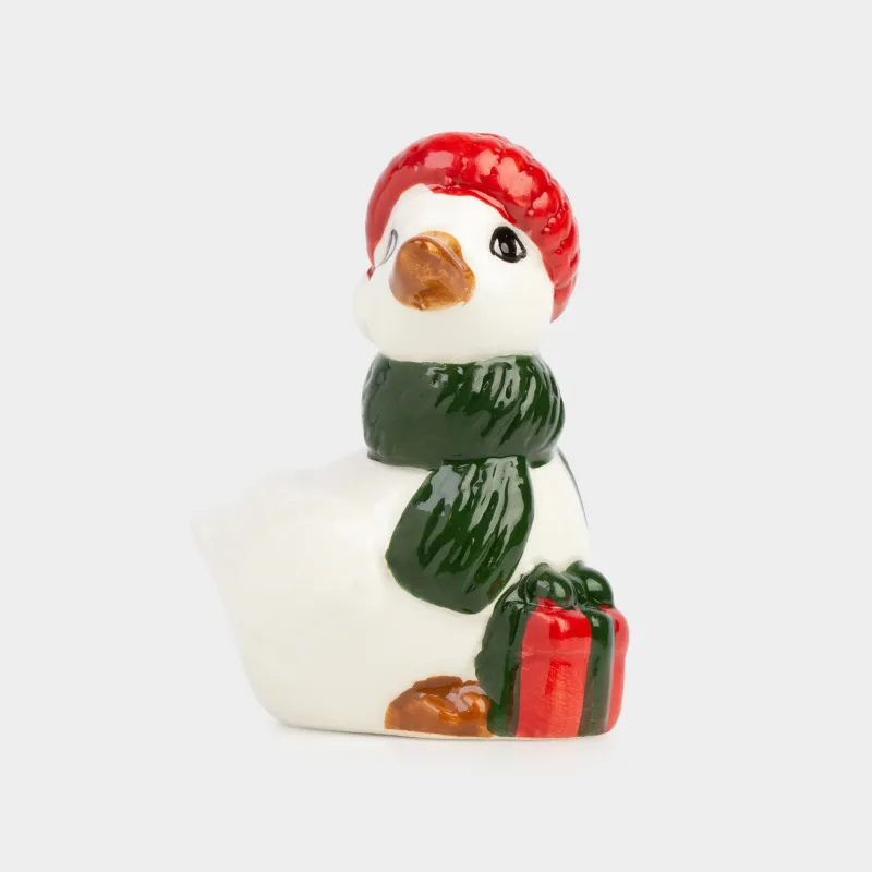 Тұз немесе бұрышқа арналған ыдыс, 10 см, керамика, ақ және жасыл, Қалпақ киген қаз, Goose