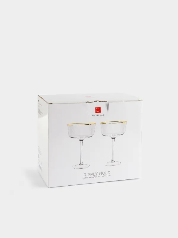 Бокал-креманка для шампанского, 2 шт, с золотистым кантом, Ripply gold, image-4