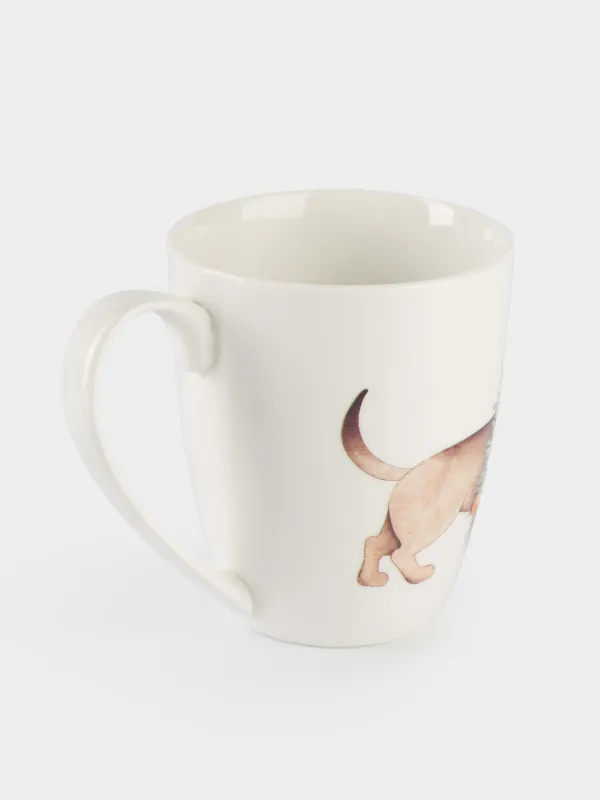 Кружка, 320 мл, фарфор N, белая, Такса с елкой, Christmas dog, image-1