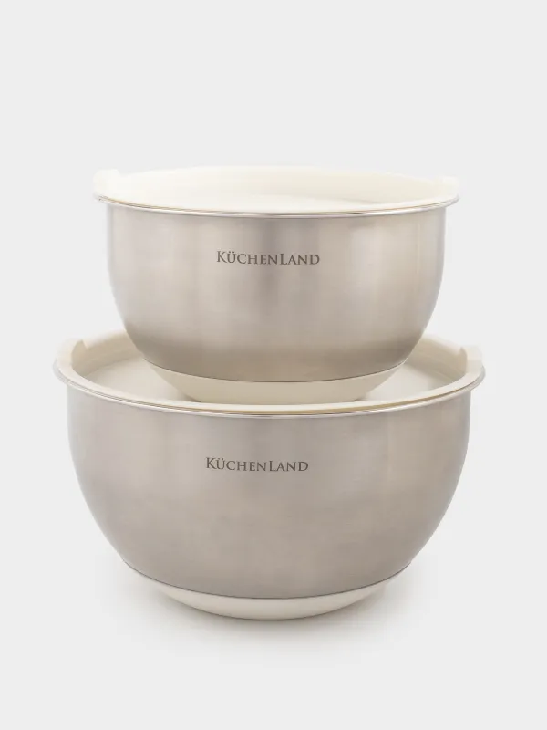 Тостаған, 1,25 / 2,5 л, 2 дана, қақпағы бар, сырғанауға қарсы түбі, болат / пластик, бежевый, Терра, image-0