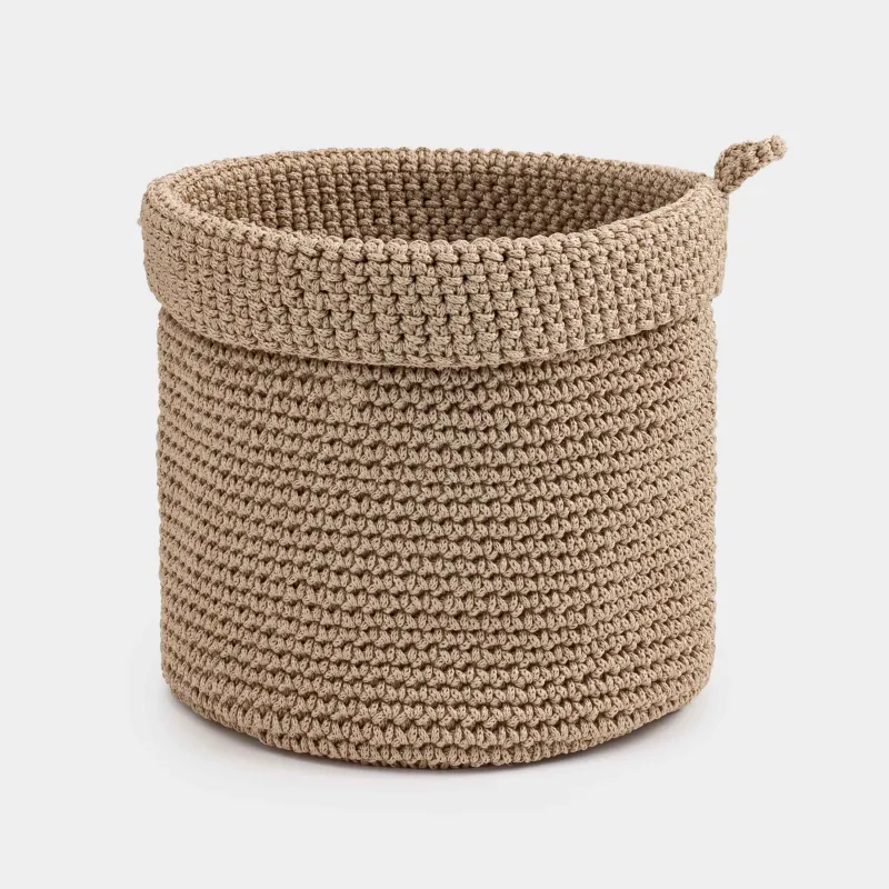 Сақтау себеті, 16х19 см, өрілген, ұстағышы бар, полиэстер, дөңгелек, қоңыр, Bolsa