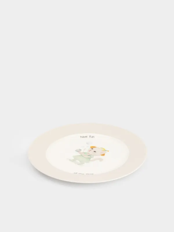 Тіскебасар тәрелкесі, балаларға арналған, 19 см, фарфор N, ақ және сарғылт-қоңыр, Қалпақ киген мысық, Ideas life, image-2