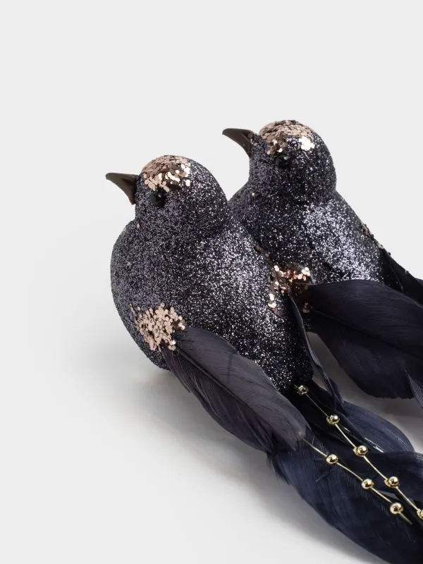 Сәндік әшекей, 16 см, 2 дана, қыстырғышта, пенопласт/қауырсын, графитті, Құс, Birds NY, image-2