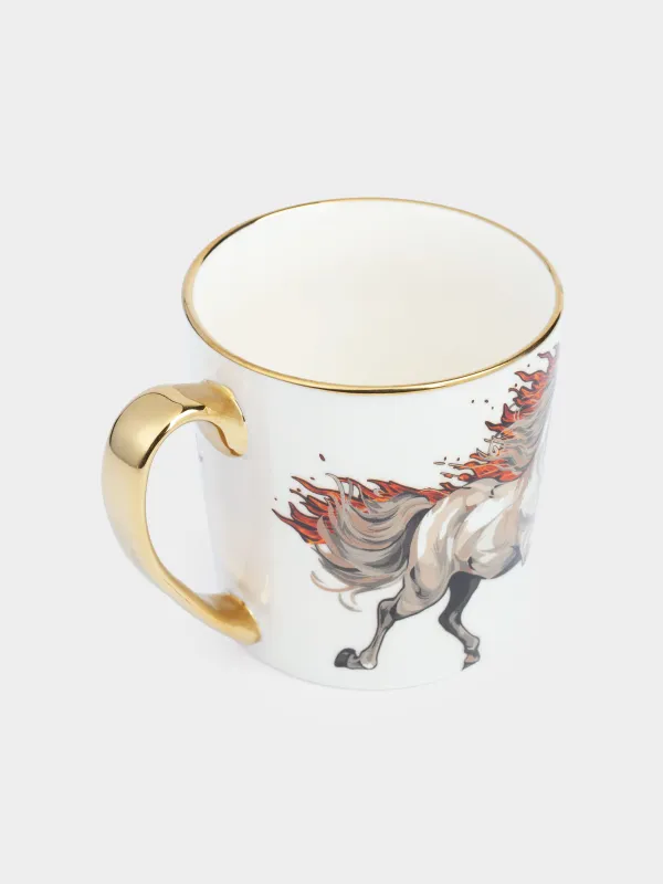 Саптыаяқ, 500 мл, фарфор N, ақ-алтын, Отты жылқы, Fiery horse, image-1