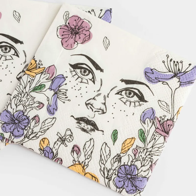 Салфетки бумажные, 21х21 см, 20 шт, квадратные, белые, Лицо в цветах, Girls garden, image-4