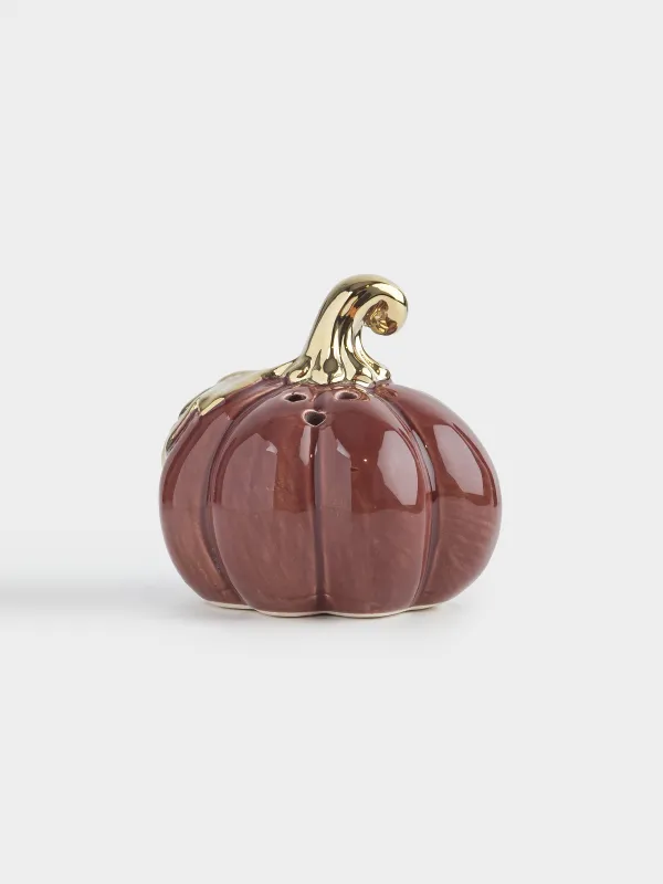 Тұз немесе бұрышқа арналған ыдыс, 6 см, керамика, қою қызыл-алтын, Жапырағы бар асқабақ, Colors autumn, image-0