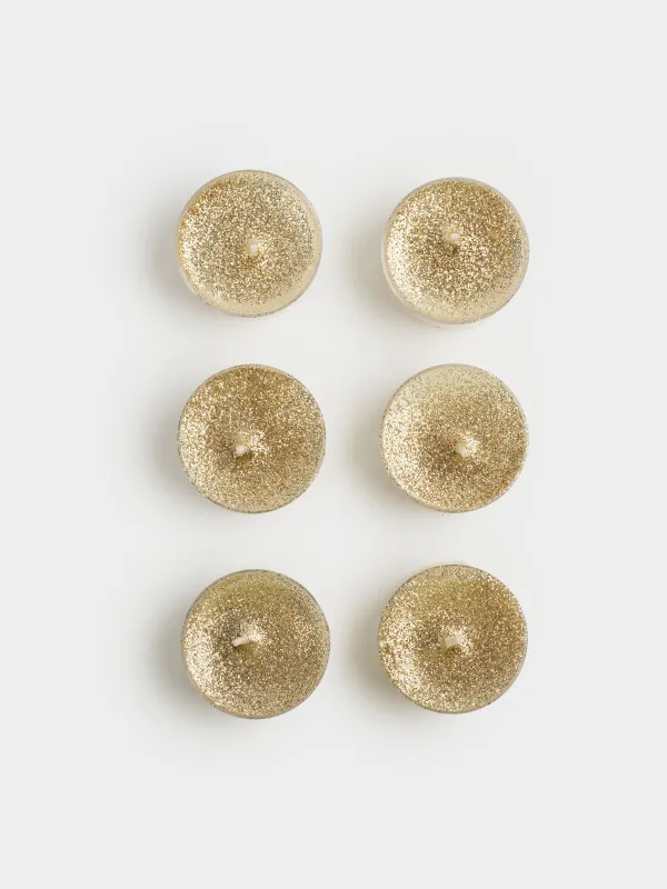 Шай шамы, 4 см, 6 дана, жылтырақтары бар, шампан, Metallic glow, image-0