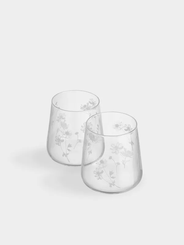 Стақан, 10 см, 420 мл, 2 дана, шыны, Ақ гүлдер, Bloom, image-1