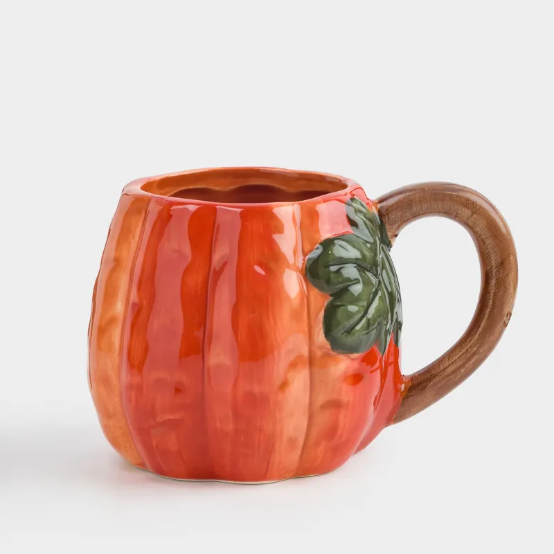 Кружка, 510 мл, керамика D, оранжевая, Тыква с листом, Forest symphony